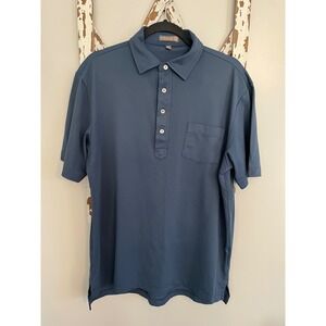 Peter Millar Polo Shirt M Blue Solid Summer Comfort